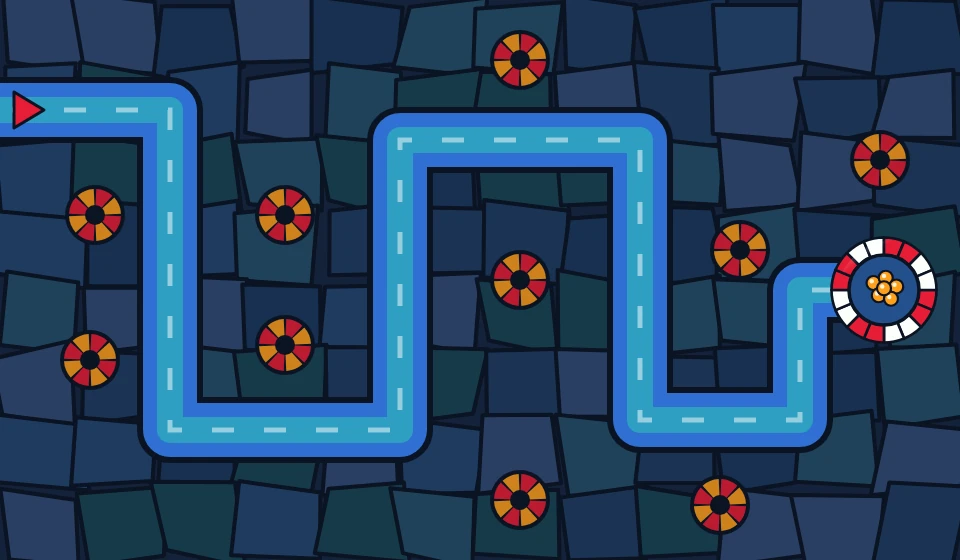 Stained-glass chart of the marina channel with berths along the water and the nest at the end